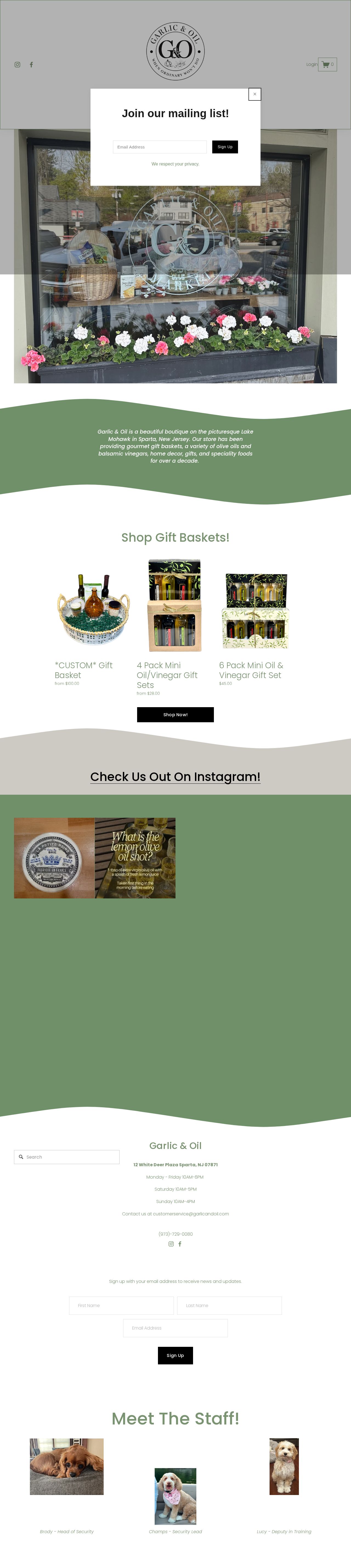 Garlic & Oil Gift Shop website, full length, displayed on a laptop screen