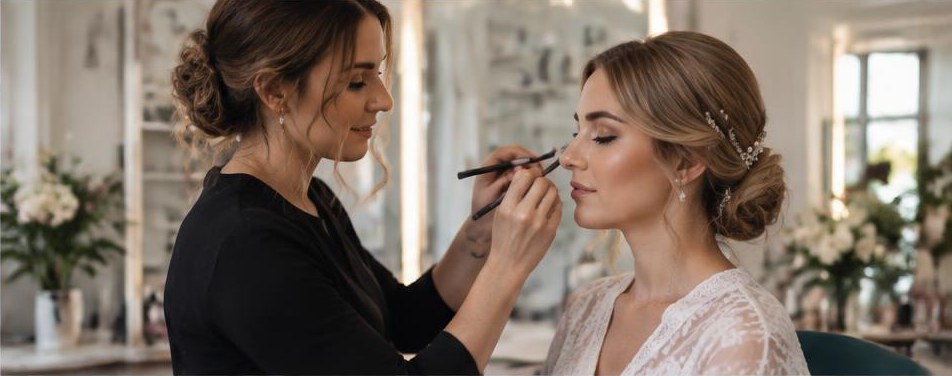 Illustrative makeup artist scene showing the people and work behind the business