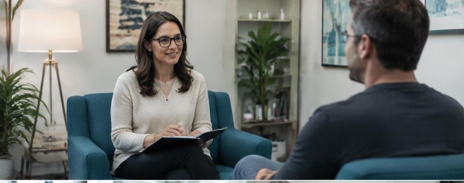 Illustrative therapist scene showing the people and work behind the business