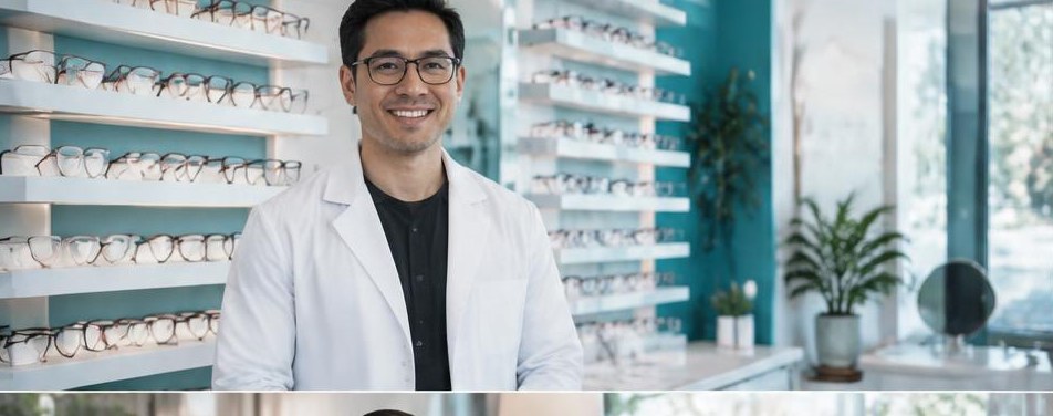 Illustrative optometrist scene showing the people and work behind the business