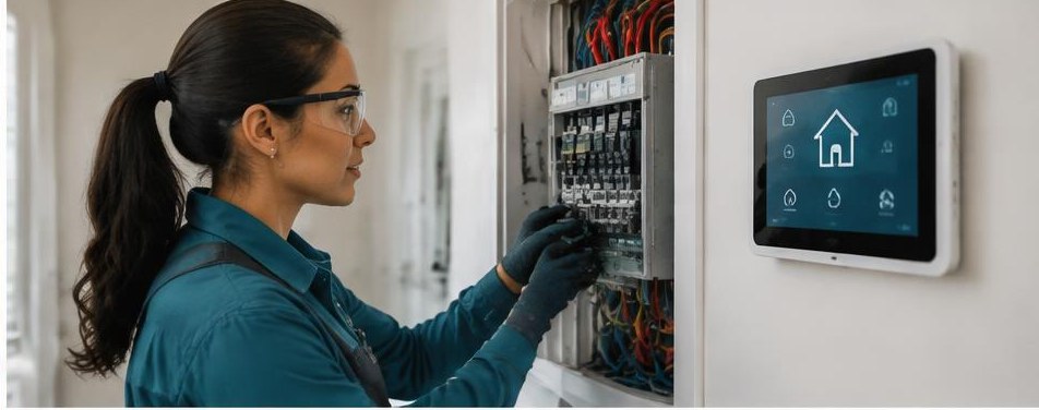Illustrative electrician scene showing the people and work behind the business