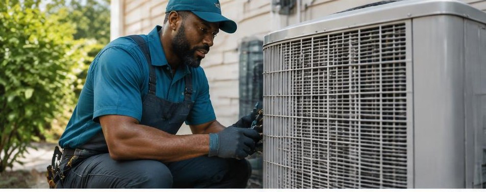 Illustrative hvac contractor scene showing the people and work behind the business