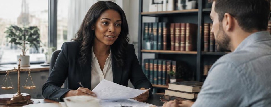 Illustrative law firm scene showing the people and work behind the business