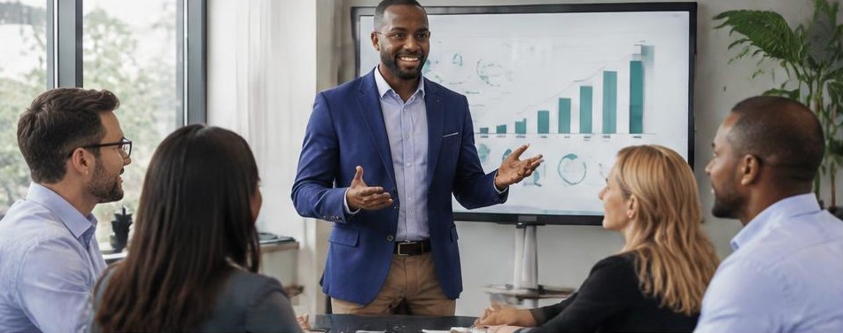 Illustrative management consultant scene showing the people and work behind the business