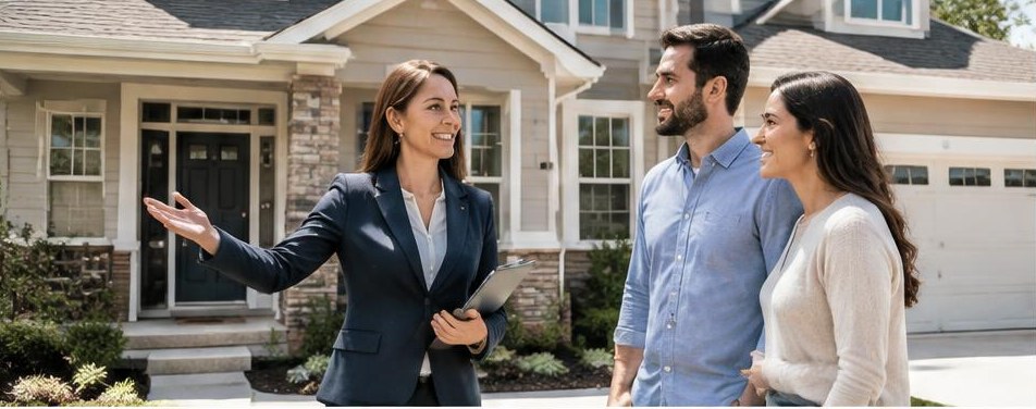 Illustrative residential realtor scene showing the people and work behind the business