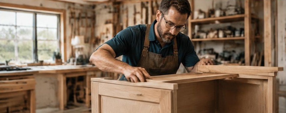 Illustrative cabinet maker scene showing the people and work behind the business