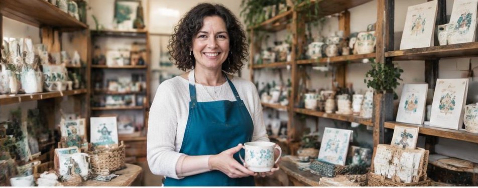 Illustrative gift shop scene showing the people and work behind the business