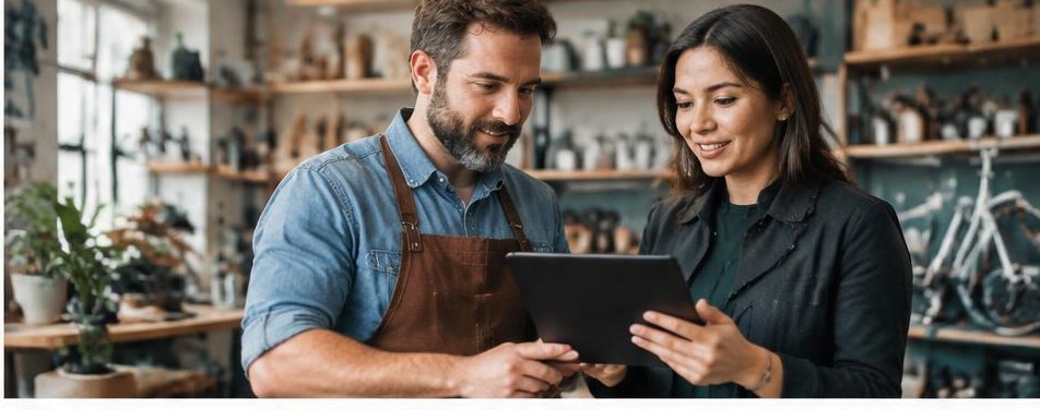 Illustrative app developer scene showing the people and work behind the business